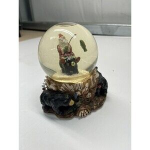 Christmas Santa riding a Bear fishing cubs watching snow globe Musical